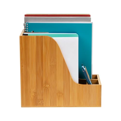 Mind Reader Vertical File Storage, Desktop Organizer, Magazine Holder, Office, Bamboo, 6"L x 11"W x 10"H, Brown - size: Vertical File Storage