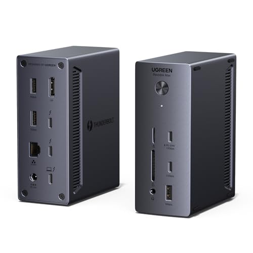 UGREEN Revodok Max 13-in-1 Thunderbolt 4 Docking Station, 40Gbps with 3×TBT4 (Dual 4K@60Hz max), 180W Total Power (96W Laptop Charging), 1Gbps Ethernet, SD/TF 3.0, 3.5mm Audio