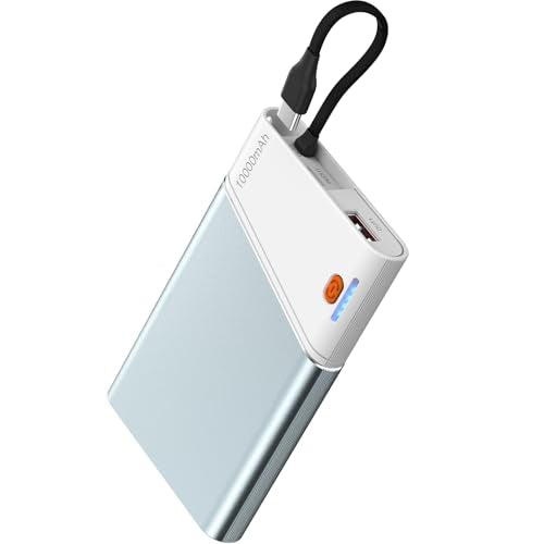 Aaoyun Portable Charger Power Bank, 10000mAh 22.5W PD Fast Charging Powerbank with Built-in USB C Cable, Slim External Phone Battery Pack for iPhone 17/16/15 Samsung S24 Android etc (Blue) - color: Blue-10000mah