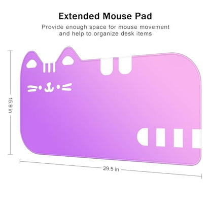 Dapesuom Large Gaming Mouse Pad, Extended Mouse Mat with Stitched Edges, Cute Anime Cat Keyboard Pad with Non-Slip Base, Big XXL Desk Mats for Gamer, Computer, 29.5 x 15.9in, Pink Purple Gradient - color: Z-Pink Purple Gradient