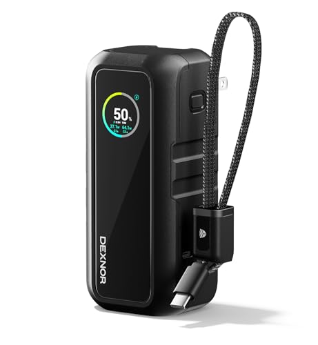 Dexnor 3-in-1 Power Bank, 15,000mAh Battery Pack with 65W Output, Foldable AC Plug, Built-in USB Handle Cable, Support PD3.0 and PPS Fast Charging, Sleek Portable Charger for iPhone, Samsung, etc.