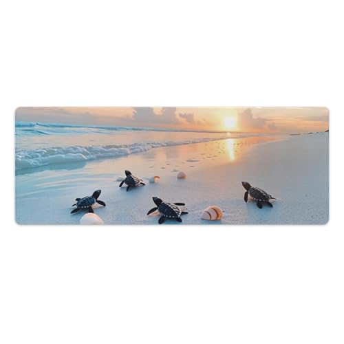 Ocean & Sunset Beach Scene Large Extended Gaming Mouse Pad (12x31.5in) - Durable Stitched Edges XXL Desk Mat for Keyboard and Mouse - Water Resistant & Non-Slip Rubber Base - color: black, size: 12x31.5in
