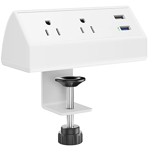 CCCEI Desk Power Strip with 20W USB C Fast Charge Port, Black 800J Surge Protector Clamp Desktop Outlet, Table Edge Mount Socket 10FT and Fit 1.6 inch Tabletop Edge Thick. - color: White_20W, size: 10FT
