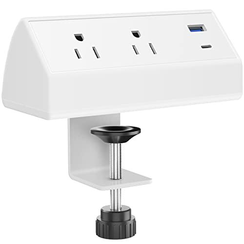 CCCEI Desk Clamp Power Strip with Outlets and USB Ports, Fast Charging PD 3.0 USB-C and QC 3.0 USB-A Station. Desktop Mount Electric Outlet with Surge Protector. 6FT and Fit 1.6 inch Table Edge, White - color: White_20W, size: 6FT