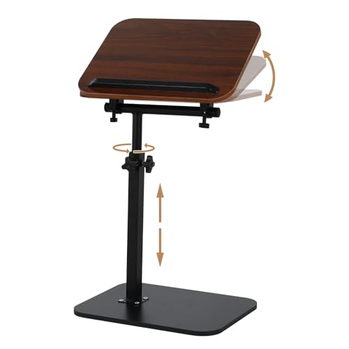 comfoyar C Shaped TV Tray for Couch, Adjustable Height Side Table with 360° Swivel 180° Flip for Small Space, End Table with Slat for Living Room Bedroom Laptop Snack. Walnut