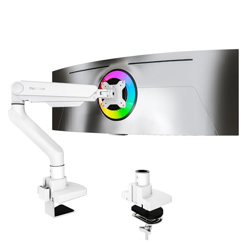 FlexiSpot Heavy Duty Monitor Arm for Ultrawide Screen up to 49", Monitor Stand Holds 44 Lbs, Adjustable Gas Spring Arm with C Clamp & Grommet Base for Gamming Office, 75/100 Vesa Mount, White - color: White