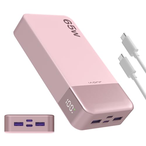 JUOVI Portable Charger 65W Power Bank 20000mAh Compact USB C Laptop Power Bank Fast Charging Battery Pack for Laptop MacBook Dell XPS iPad Tablet Steam Deck iPhone 17/16/15/14 Series Samsung and More - color: Pink