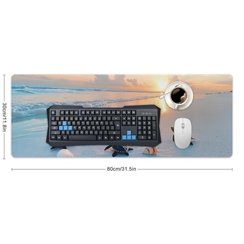 Ocean & Sunset Beach Scene Large Extended Gaming Mouse Pad (12x31.5in) - Durable Stitched Edges XXL Desk Mat for Keyboard and Mouse - Water Resistant & Non-Slip Rubber Base - color: black, size: 12x31.5in