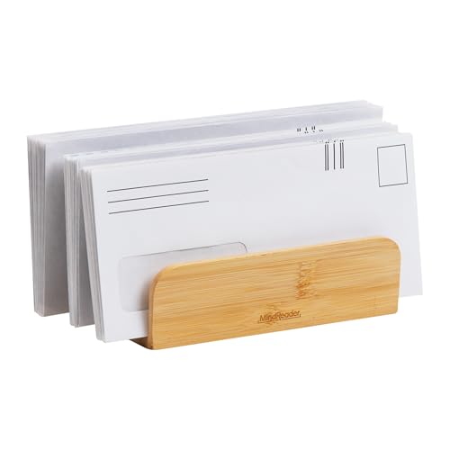 Mind Reader 3-Tier Mail Sorter, Desktop Organizer, Mail Organizer, Modern, Office, Bamboo, 6.75"L x 4"W x 4.25"H, Brown - size: 3-Tier Mail Sorter