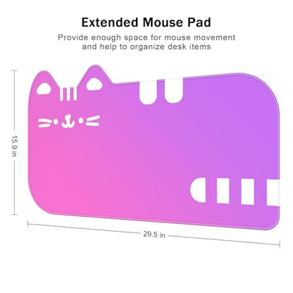 Dapesuom Large Gaming Mouse Pad, Extended Mouse Mat with Stitched Edges, Cute Anime Cat Keyboard Pad with Non-Slip Base, Big XXL Desk Mats for Gamer, Computer, 29.5 x 15.9in, Sweet Dreamy Gradient - color: Z-Sweet Dreamy Gradient