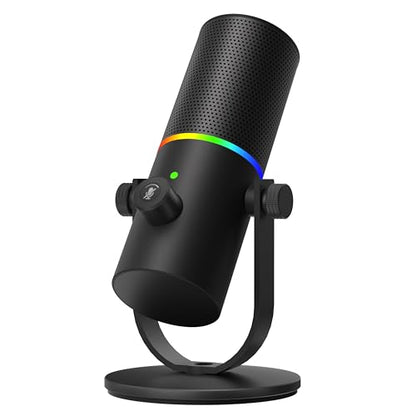 Gaming Microphone, USB Microphone for PC, Plug & Play Condenser Mic with RGB Light, Desk Computer Microphone, Gain Control, Singing, Recording, Streaming, Podcasting, PS4/5 and Conference