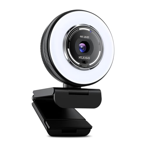 NexiGo N680E Pro 4K Webcam with Ring Light, PDAF Autofocus, 1080p 60FPS, Dual Noise-Canceling Mics, Privacy Shutter, USB Plug-and-Play for Zoom, Teams, Twitch, Google Meet - style: 4K Webcam with Light