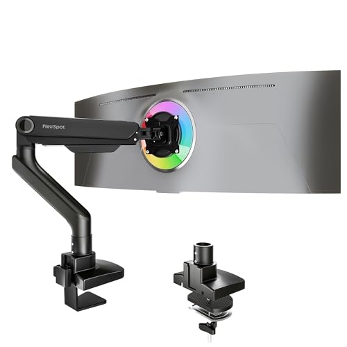 FlexiSpot Heavy Duty Monitor Arm for Ultrawide Screen up to 49", Monitor Stand Holds 44 Lbs, Adjustable Gas Spring Arm with C Clamp & Grommet Base for Gaming Office, 75/100 VESA Mount, Black - color: Black