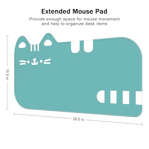 Dapesuom Large Gaming Mouse Pad, Extended Mouse Mat with Stitched Edges, Cute Anime Cat Keyboard Pad with Non-Slip Base, Big XXL Desk Mats for Gamer, Laptop, Computer, Desktop, 29.5 x 15.9in, Green - color: Green