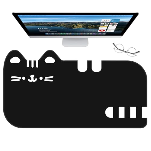 Dapesuom Large Gaming Mouse Pad, Extended Mouse Mat with Stitched Edges, Cute Anime Cat Keyboard Pad with Non-Slip Base, Big XXL Desk Mats for Gamer, Laptop, Computer, Desktop, 29.5 x 15.9in, Black - color: Black