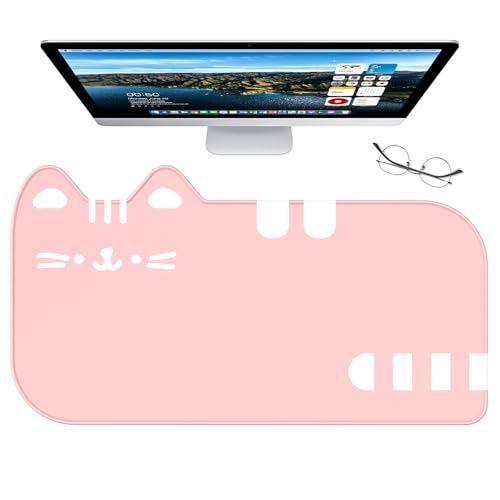 Dapesuom Large Gaming Mouse Pad, Extended Mouse Mat with Stitched Edges, Cute Anime Cat Keyboard Pad with Non-Slip Base, Big XXL Desk Mats for Gamer, Computer, Office Accessories, 29.5 x 15.9in, Pink - color: Pink