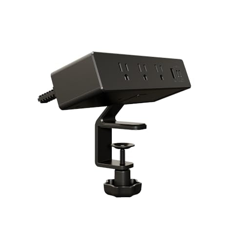 Vari Power Hub 4th Gen – Desk Mount Charging Station with 5 AC Outlets, 2 USB-C Ports, and 1 USB-A Port – Fast 45W Power Delivery, 12’ Cord, Clamp-On Design for Easy Install