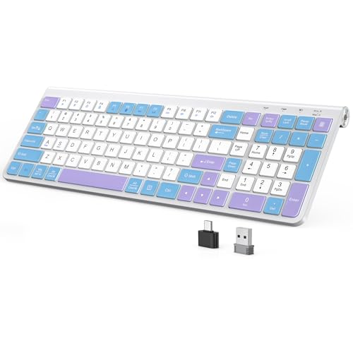 JOYACCESS Wireless Keyboard,Ergonomic Computer Keyboard,Silent Compact Cordless,Low Profile with Numeric Pad for Mac/Windows/PC/Desktop/Laptop-Purple Blue - color: Purple Blue