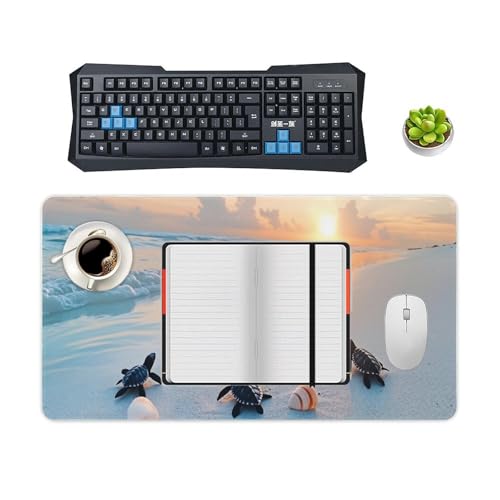 Ocean & Sunset Beach Scene Large Extended Gaming Mouse Pad (16x30in) - Durable Stitched Edges XXL Desk Mat for Keyboard and Mouse - Water Resistant & Non-Slip Rubber Base - color: black, size: 16x30in