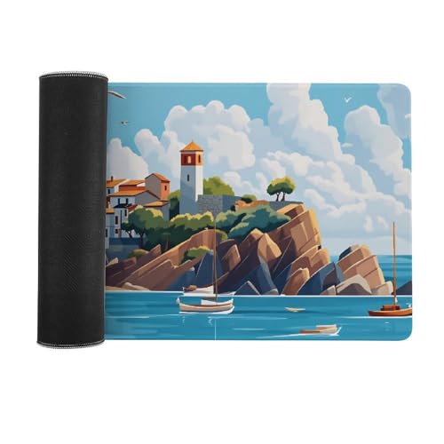 Sea Sandy Beaches Large Extended Gaming Mouse Pad (12x31.5in) - Durable Stitched Edges XXL Desk Mat for Keyboard and Mouse - Water Resistant & Non-Slip Rubber Base - color: black-2, size: 12x31.5in