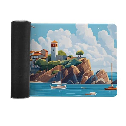 Sea Sandy Beaches Large Extended Gaming Mouse Pad (12x31.5in) - Durable Stitched Edges XXL Desk Mat for Keyboard and Mouse - Water Resistant & Non-Slip Rubber Base - color: black-2, size: 12x31.5in
