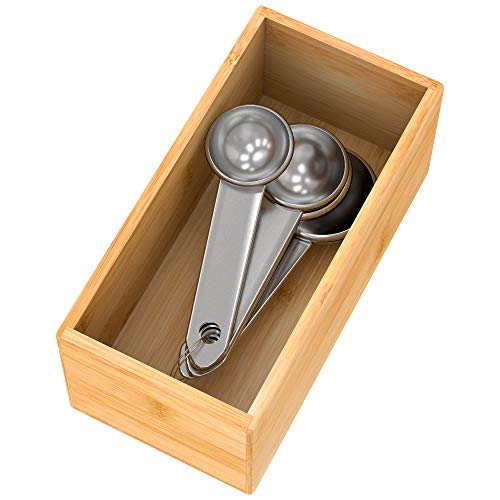 Bamboo Drawer Organizer Utensil Holder for Kitchen, Small Wood Silverware Storage Organizer, Stackable Box Tray for Cutlery, Flatware, Bathroom Caddy for Makeup, Perfume, Jewelry, 6x3x2.5 Inch - color: Bamboo, size: 6*3*2.5 inch