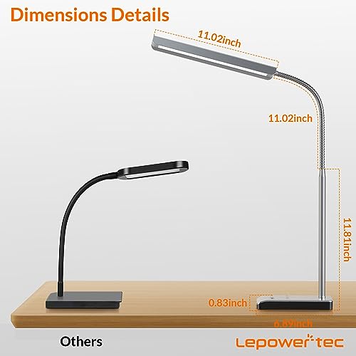 LEPOWER-TEC LED Desk Lamp, 12W Reading Desk Lamp for Office Home with 60 Lighting Modes, Touch Control & Timer Function, 750LM Bright Eye-Caring Gooseneck Desk Light Table Lamp for Study, Work, Silver