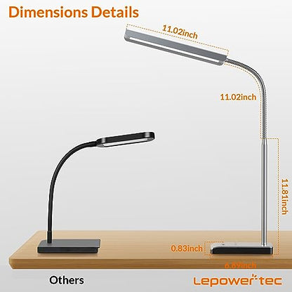 LEPOWER-TEC LED Desk Lamp, 12W Reading Desk Lamp for Office Home with 60 Lighting Modes, Touch Control & Timer Function, 750LM Bright Eye-Caring Gooseneck Desk Light Table Lamp for Study, Work, Silver