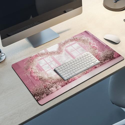 Valentine's Day Pink Cherry Blossom & Heart Large Extended Gaming Mouse Pad 30"x16" - XXL Computer Desk Mat for Keyboard and Mouse - Non-Slip Rubber Base & Durable Stitched Edges - color: Black-2, size: 30"Lx16"W