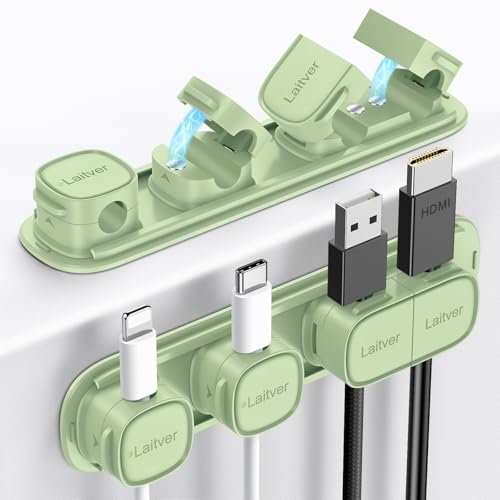 6 Pack Magnetic Cable Clips [1s Open/Lock], Laitver Cord Organizer Holder Strong Adhesive Desk Cable Management- Organize Charging Cords Neatly for Home, Office, Car,Desk, Nightstand-Cyan - color: Cyan
