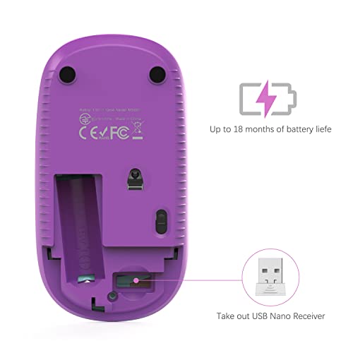 VssoPlor Wireless Mouse, 2.4G Slim Portable Computer Laptop Mouse with Nano Receiver Quiet Silent Optical Mice for Notebook, PC, Laptop, Computer-Gradient Purple - color: Gradient Purple