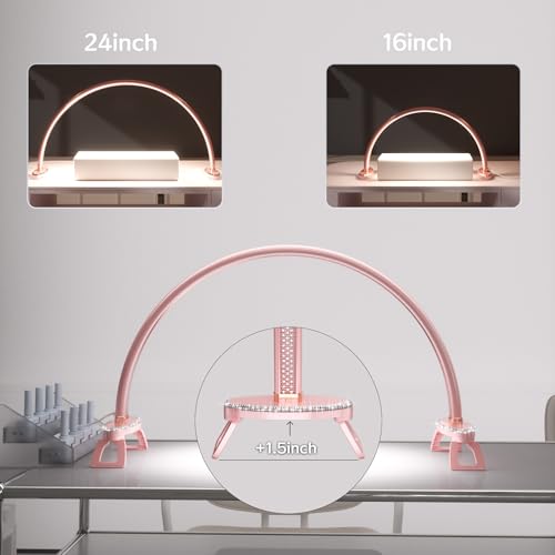 Half Moon Light Nail for Desk led lamp tech Manicure Foldable Arch Professional Art Eyelash Table Techs Beauty Tattoo spa White Artistic Desktop Lager Sized lash Shade Lashes Makeup Eye-Caring - size: 24inch Pink
