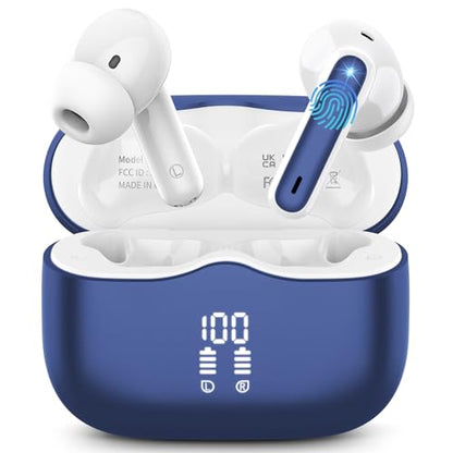 Wireless Earbuds, Bluetooth 5.4 Headphones in Ear with HiFi Stereo Deep Bass, 4 ENC Noise Cancelling Mic Wireless Earphones 40H, in-Ear Earbud Bluetooth Dual LED Display IP7 Waterproof, Dark Blue - color: Navy Blue