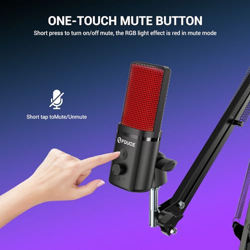 FDUCE Gaming USB Microphone, RGB Condenser mic with Mute, Gain, Monitoring, Boom Arm for Streaming, Podcast, Twitch, YouTube, PC, Computer, PS5, (M160+) - style: Mic with Boom Arm