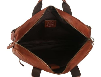 Leather briefcase 18 Inch Laptop Messenger Bags for Men and Women Best Office briefcase Satchel Bag (Wash Tan) - color: Wash Tan