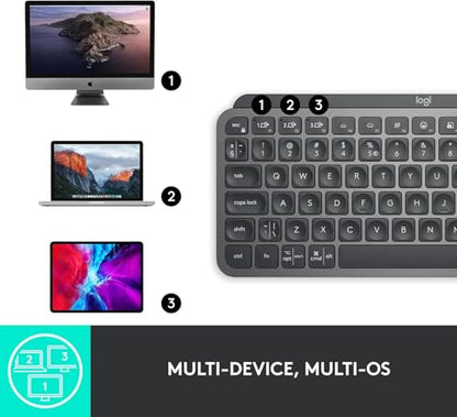 Logitech MX Keys Mini Minimalist Wireless Illuminated Keyboard, Compact, Bluetooth, Backlit, USB-C, Compatible with Apple macOS, iOS, Windows, Linux, Android, Metal Build - Graphite - color: Graphite, style: MX Keys Mini