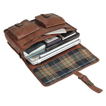 Leather briefcase 18 inch laptop messenger bag for men and women best satchel office bag - color: Tan, size: 18 inch