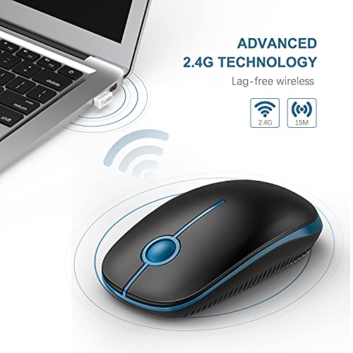 Vssoplor Wireless Mouse, 2.4G Slim Portable Computer Laptop Mouse with Nano Receiver Quiet Silent Optical Mice for Notebook, PC, Laptop, Computer-Black and Sapphire Blue - color: Black and Sapphire Blue