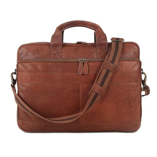 Leather briefcase 18 Inch Laptop Messenger Bags for Men and Women Best Office briefcase Satchel Bag (Wash Tan) - color: Wash Tan