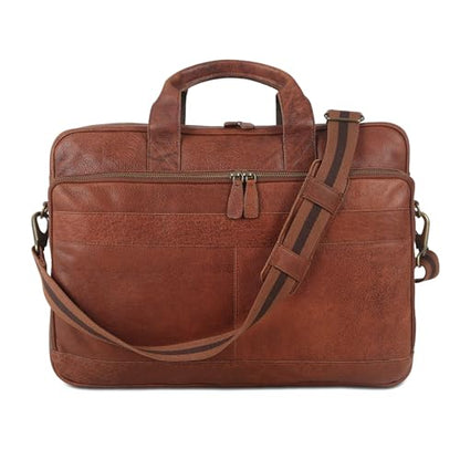 Leather briefcase 18 Inch Laptop Messenger Bags for Men and Women Best Office briefcase Satchel Bag (Wash Tan) - color: Wash Tan