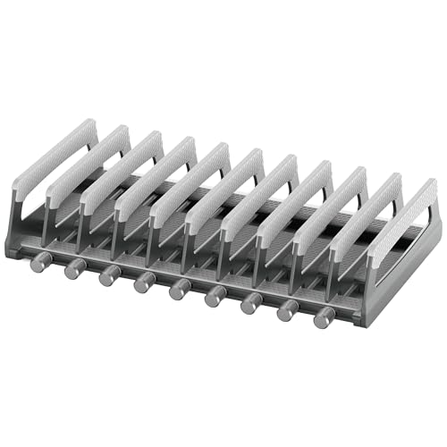 Elestoria 10-Slot Vertical Laptop Stand & Holder – Adjustable Aluminum Laptop Stand Vertical for Desk Fits 10 Devices, MacBook & Gaming Laptops (Up to 17.3”) – Space Saving Laptop Storage Rack - Grey - size: 10 - Slot