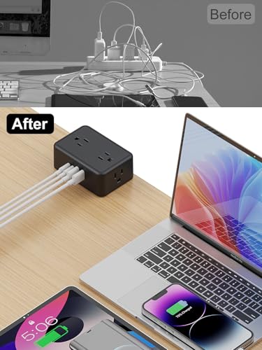 Desk Clamp Power Strip 4AC Outlet 2USB-C Ports,2 USB-A Ports,Desktop Tube Edge Mount Outlet Under Desk Table Leg Widely Spaced Surge Protector Outlet Station,6.6ft Heavy Duty Plug and Cord.