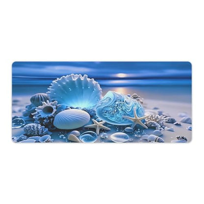 Sea Turtle & Starfish Shells Large Extended Gaming Mouse Pad (16x36in) - Durable Stitched Edges XXL Desk Mat for Keyboard and Mouse - Water Resistant & Non-Slip Rubber Base - color: black-1, size: 16x36in