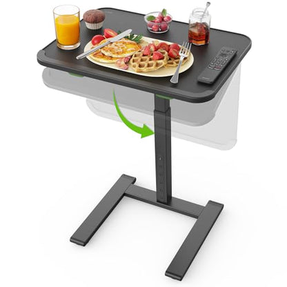 SAIJI Sturdy TV Tray Table with Wheels, Heavy Duty Metal TV Trays for Eating on Couch, Height & Angle Adjustable Desk for Bed, Sofa, Recliner, Portable Small Foldable Tables