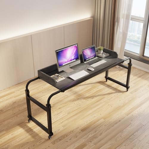 TigerDad Overbed Table with Wheels Overbed Desk Over Bed Desk King Queen Bed Table Overbed Laptop Table Over Bed Table with Wheels((Gray) - color: Grey