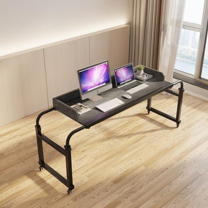 TigerDad Overbed Table with Wheels Overbed Desk Over Bed Desk King Queen Bed Table Overbed Laptop Table Over Bed Table with Wheels((Gray) - color: Grey