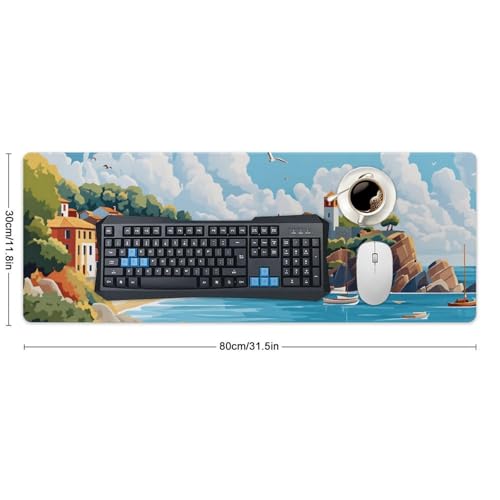 Sea Sandy Beaches Large Extended Gaming Mouse Pad (12x31.5in) - Durable Stitched Edges XXL Desk Mat for Keyboard and Mouse - Water Resistant & Non-Slip Rubber Base - color: black-2, size: 12x31.5in