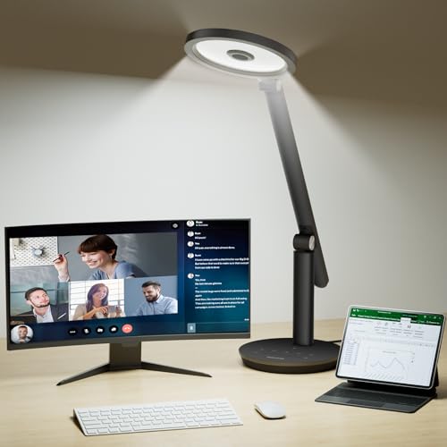 Honeywell Desk Lamp for Home Office, H6 Sunturalux™ Eye-Caring Led Desk Light, 800LM Dimmable Desk Lamp with Timer, Touch Control Tall Desk Reading Light, Table Lamp for Circle Webcam, Study, Bedroom - color: Black