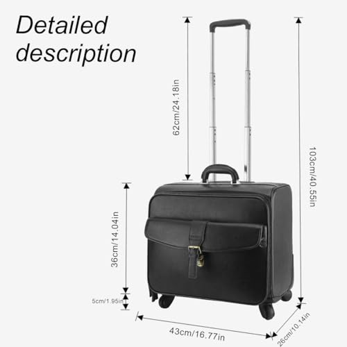 Leathario Leather Rolling Laptop Case Wheeled Briefcase Suitcase Roller Boarding - color: Black