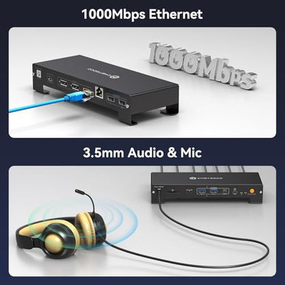 USB C Laptop Docking Station 3 Monitors 4K with 120W Power Supply 15-in-1 Thunderbolt Dock for Multiple Monitors with 2DP and HDMI Port PD100W/10Gbps USB/SD&TF/Ethernet etc (macOS-No Extended Mode)